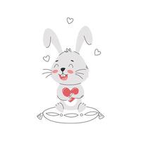 A smiling rabbit holding a heart in its paws vector