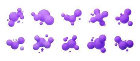 Purple 3D morphing balls. Liquid blobs like lava lamp. Fluid 3D metaballs. Colorful illustration for cards, posters, advertising, flyers. Isolated on white background vector