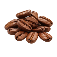 Pile of roasted coffee beans isolated on a transparent background. Concept of fresh coffee and caffeine. png
