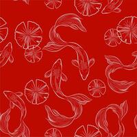 banner with traditional Chinese elements and ornament. Koi carp in gold color on a red background with peony flowers. Chinese background.fish koi japanese chinese design sketch ink paint style vector