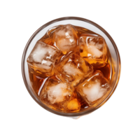 Glass of iced coffee with ice cubes isolated on a transparent background. Concept of refreshing summer drink and caffeine. png
