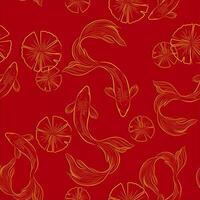 banner with traditional Chinese elements and ornament. Koi carp in gold color on a red background with peony flowers. Chinese background.fish koi japanese chinese design sketch ink paint style vector