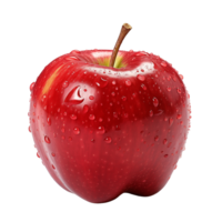 Whole red apple with water droplets isolated on a transparent background. Concept of fresh fruit and hydration. png