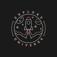 spaceship rocket illustration badge line art style vector