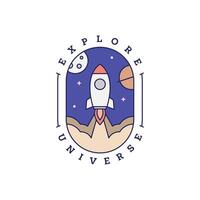 spaceship rocket illustration badge line art style vector