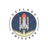 spaceship illustration badge line art style vector