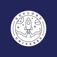 spaceship rocket illustration badge line art style vector