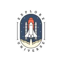 spaceship illustration badge line art style vector