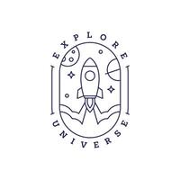 spaceship rocket illustration badge line art style vector
