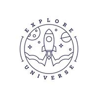 spaceship rocket illustration badge line art style vector