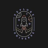 spaceship rocket illustration badge line art style vector