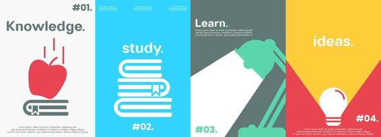 Knowledgeforall Study Learning Template Background. Set of 4 modern simple background illustration flat style. Suitable for poster, cover, ads, social banner, or flyer vector