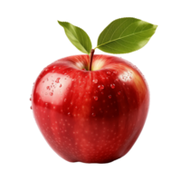 Shiny Red Apple with Leaves Isolated on Transparent Background. Concept of Fresh Fruit and Healthy Eating. png