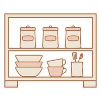 Kitchen drawer with utensils linear icon. vector