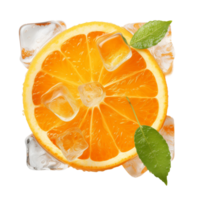 Orange Slice with Ice Cubes Isolated on Transparent Background. Concept of Refreshing Citrus and Cool Summer Drinks. png