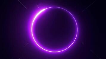 Rotating neon circles of frames with glowing effect on dark background. video