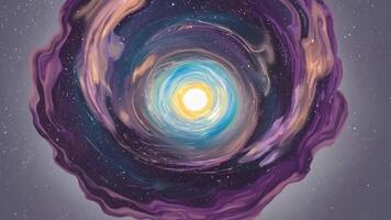 A moving galaxy spins with light at its center. video