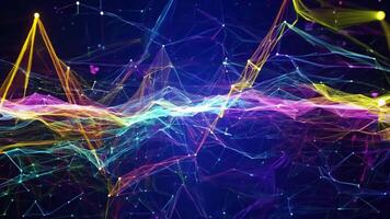 Information stream connecting cyberspace technology with neon light information line particles video