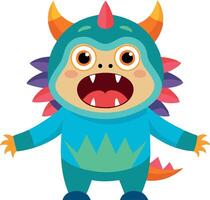 Kid dressed as a colorful monster for Halloween vector