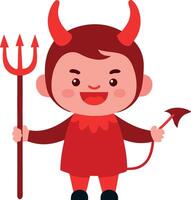 Kid dressed as a devil holding a pitchfork vector