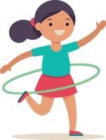 Happy girl hula hooping and having fun on a white background vector