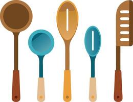 Set of modern kitchen utensils in various colors for cooking and baking vector