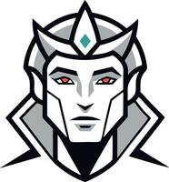 Minimalist illustration of a fantasy character with red eyes and crown vector