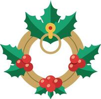 Wreath with holly and red ornament vector