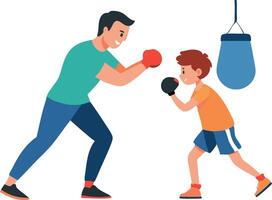 Father and son boxing together as a form of exercise vector