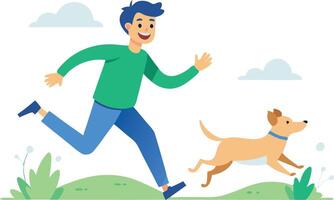 Man running with his dog in a park vector