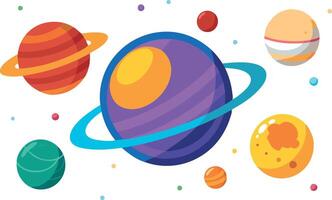 Colorful cartoon illustration of planets and space objects in the solar system vector