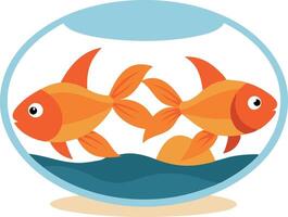 Illustration of two vibrant orange goldfish swimming in a fishbowl with a minimalistic design vector