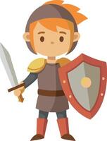 Boy dressed as a knight with a sword and shield vector