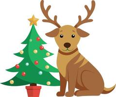 Reindeer next to decorated tree vector