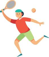 Colorful illustration of a tennis player in action with racket and ball vector