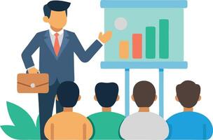 Business presentation with professional speaker and audience viewing bar chart on screen vector