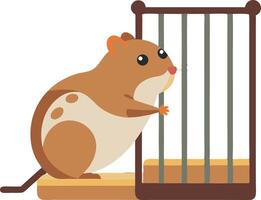 Illustration of a cute hamster standing next to its cage in a flat design style vector