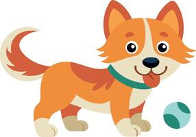 Happy cartoon dog with ball and wagging tail on white background vector