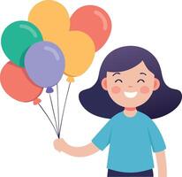 Happy child holding colorful balloons in a joyful celebration vector