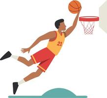 Illustration of a basketball player dunking the ball with dynamic motion and skill vector