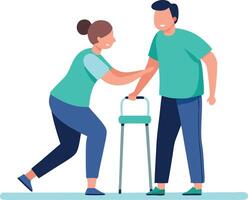Physical therapist helping a patient with rehabilitation exercises vector