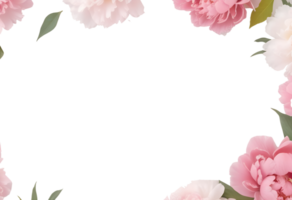 Floral frame with pink peonies and green leaves. Isolated on transparent background. Romantic and elegant border for design projects. png
