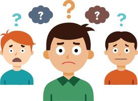 Illustration of three confused men with question marks above their heads vector