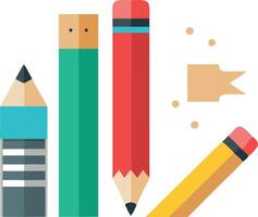 Colorful pencils and eraser with shavings in flat design style on white background vector