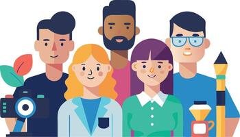 Diverse team of creative professionals in a colorful illustration vector