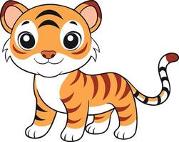 Cute cartoon tiger standing and smiling isolated on white background vector