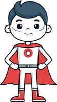 Illustration of a cute boy superhero in red and white costume with a confident pose vector