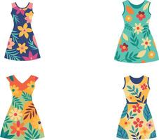 Colorful floral dresses with different patterns and vibrant designs vector