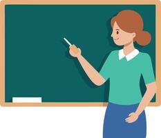 Illustration of a teacher pointing at a chalkboard in a classroom setting vector