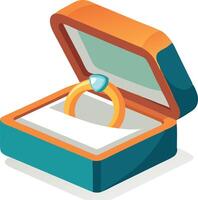 Illustration of an engagement ring in a box symbolizing a proposal or commitment vector